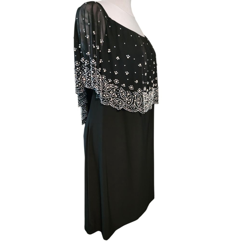 S. Levine Women 3X Black Cocktail Dress Pearl Beaded Cape Overlay Evening Dress - Picture 2 of 10